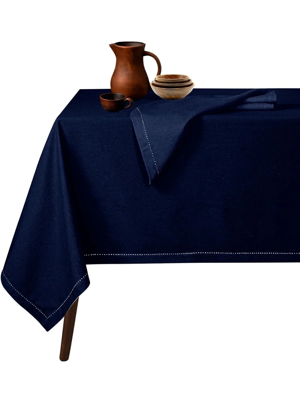 NEW Native Fab 100% Cotton Tablecloth, Durable Wrinkle-Free, Washable. Navy Blue